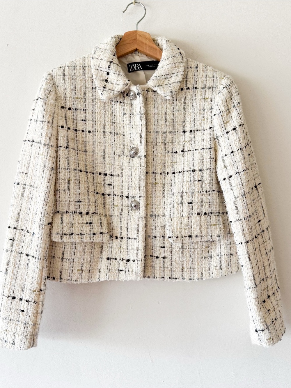 Zara Cream Tweed Cropped Blazer Size Medium
